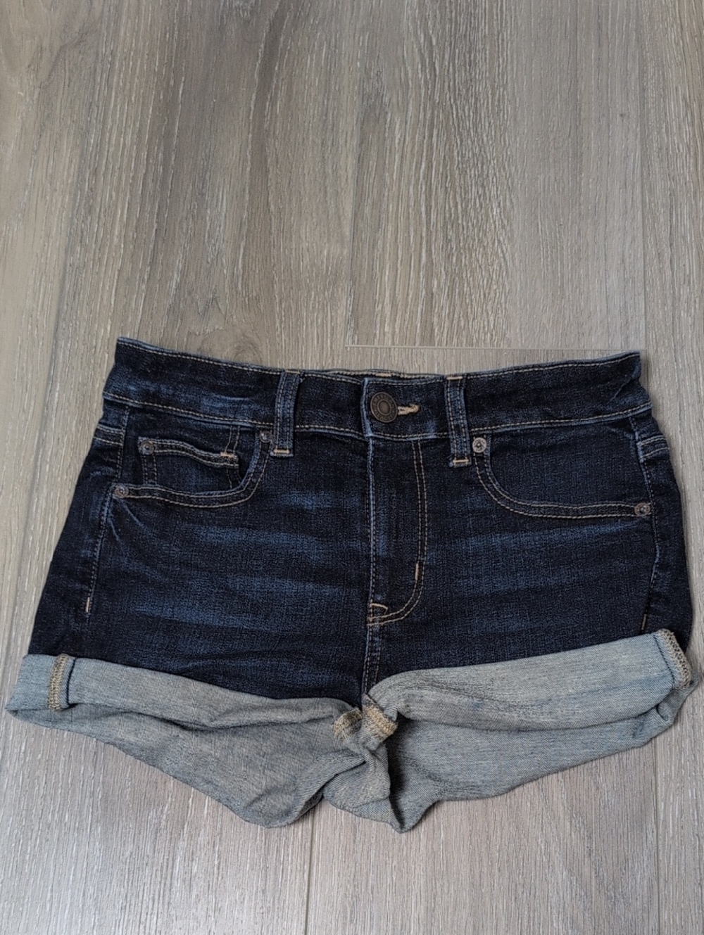 American Eagle Outfitters Dark Blue Rolled Hem Denim Shorts